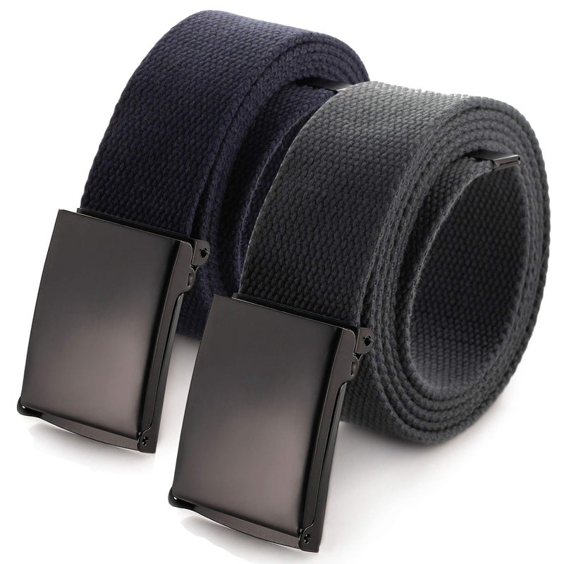 Mile High Life Cut To Fit Canvas Web Belt Size Up to 52" with Flip-Top Solid Black Military Buckle (2 Pack Navy/Dark Gray) - Image 1